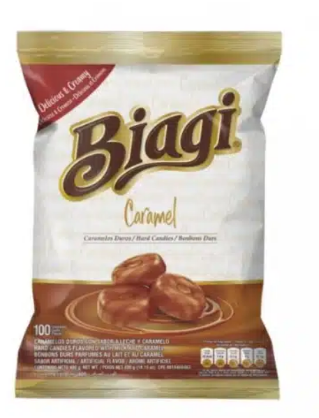 CARAMELO DURO CON SABOR A LECHE Y CARAMELO BIAGI 100UND